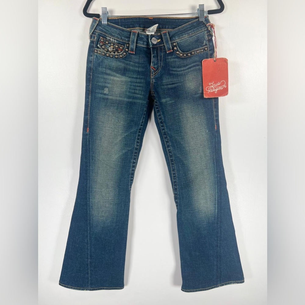 TRUE RELIGION New USA MADE Flare Bootcut JOEY Women Size 28 STUDS Jeans 10503YF